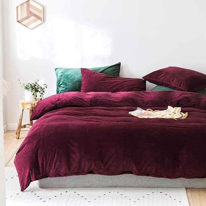Image of Amazing Super Soft Double Bed Woollen Quilt Cover, 310TC Warm Duvet Cover, Woolen Duvet Cover /Rajai Cover /Blanket Cover /Quilt Cover King Size=90x100 Inches, Winter Blanket Cover (Wine)