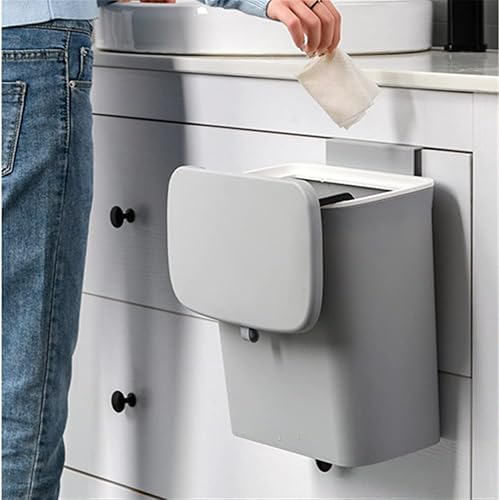 Miniatura 3 de SANWENYU Cubo de compost de cocina de 9 L2.4 galones, cubo de basura pequeño colgante con tapa para armariobañodormitoriooficinacampamentoinodoro,