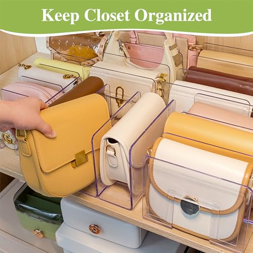 Image of Purse Organizer for Closet, Acrylic Clear Purse Storage Organizers, 2 PCS Different Size Handbag Divider Holder, 4 Sections Purse Shelf for Closet Organization