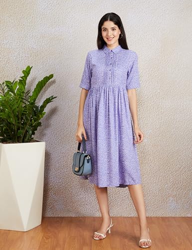 Image of Amazon Brand - Symbol Women Rayon Fit and Flare One Piece Midi Length Dress (Available in Plus Sizes)