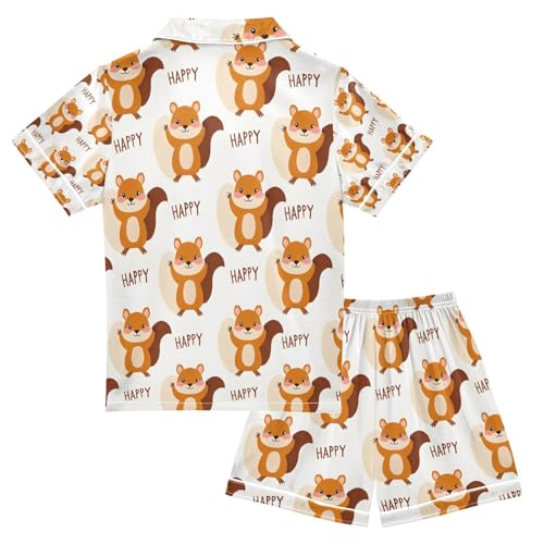 senya Happy Cute Squirrel Satin Summer Pajama Sets Silk Short Sleeve Button Down Sleepwear2