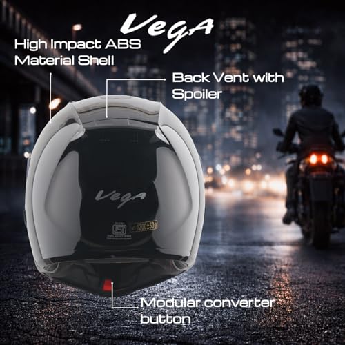 Image of Vega VM-02 Spike Flip-Up Motorcycle Helmet with ISI Certification | High-Impact ABS Shell, Dual Visor, UV & Scratch Resistant: Black, XL