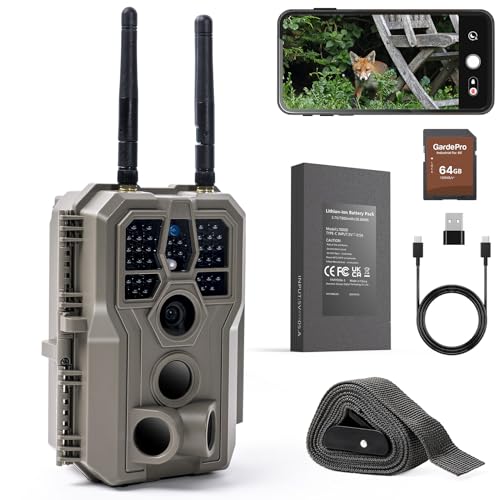 GardePro E8 2.0 Pro Wildkamera Doppelantenne WLAN mit 64GB SD Karte, 64MP H.264 4K Video...