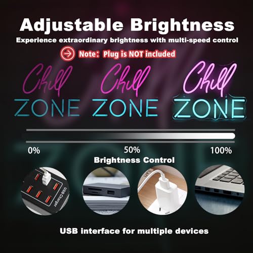 Image of Chill Zone Neon Signs for Wall Decor Dimmable LED Neon Light USB Powered Light Up Signs for Home Lounge Game Room Bar Bedroom Wall Art Man Cave Decor