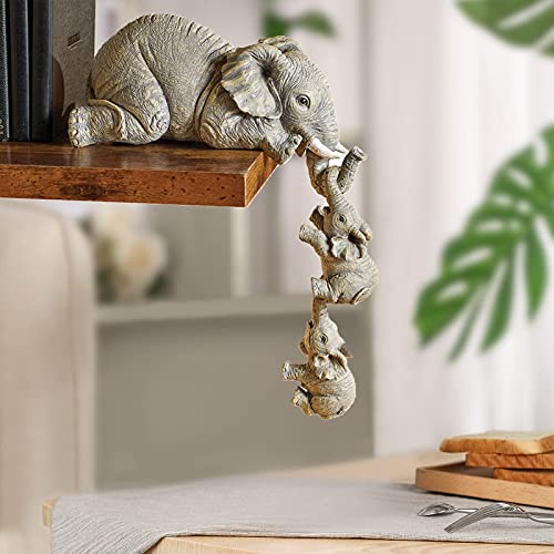 Elephant Statue, Elephant Mother Hanging 2 Baby Elephant Resin Crafts Ornaments, Elephant Resin Decoration Sculpture for Living Room Bedroom