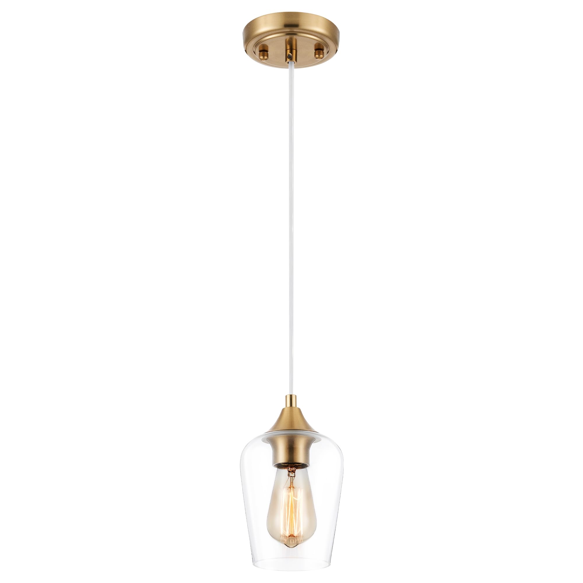VONLUCE Pendant Light Kitchen Island, Brushed Gold Pendant Light Fixture with E26 Base & Adjustable Cable, Modern Pendant Lighting with Glass Shade for Living Room Bedroom Hallway