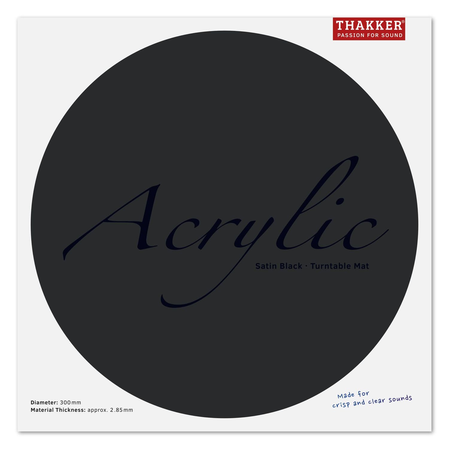 THAKKER Acrylic Mat Satin Black - Tappetino per Giradischi in Vetro Acrilico Satinato - Nero | 300 mm di Diametro | per Giradischi da 12 Pollici mm di Diametro | per Giradischi da 12 Pollici