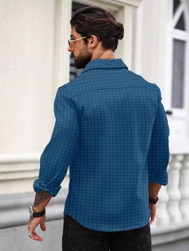 Image of DEELMO Men's Regular Fit Button Down Dress Shirts Textured Long Sleeve Casual Hawaiian Shirt