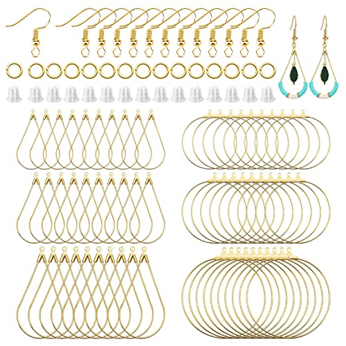 360Pcs Earrings Beading Hoop Set for Jewelry Making, with Earring Finding Teardrop Round Beading Hoop,Open Jump Rings,Earring Hooks and Backs, Earring Supplies Component for DIY Craft Jewelry Making
