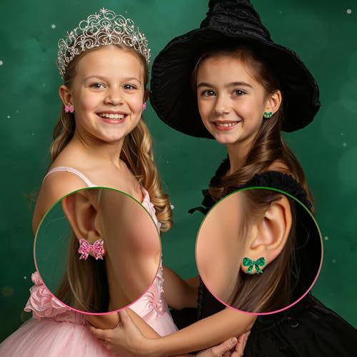 Witch Musical Stud Earrings - Halloween 10 Pairs Elphaba Sparkly Glitter Pink Crown Black Hat Acrylic Earrings for Carnival Cosplay Party, TV Movie Merchandise Jewelry Gift for Women Girls4