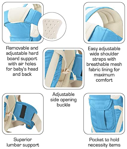 Image of Antil's Baby Carrier Bag /Adjustable Hands Free 4 in 1 Baby /Baby sefty Belt /Child Safety Strip /Baby Sling Carrier Bag /Baby Back Carrier Bag (Sky Blue) Front Carry Facing