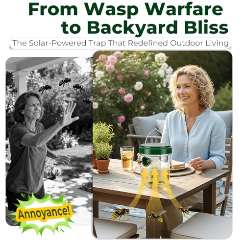 Image of 4 Packs Wasp Traps Outdoor Hanging, 2026 New Upgrade Wasp & Hornet Trap Yellow Jacket Catcher with LED Light, Solar Powered Carpenter Bee Traps for Outside Garden, Patio, Backyard, Camping