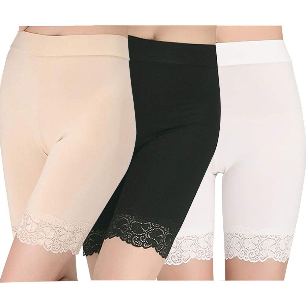 Calzoncillos para mujer bajo falda corta anti-chafing pantalones cortos ropa interior de seguridad pantalones largos de cintura alta leggings de encaje mallas cortas con borde de encaje