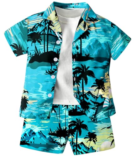 Image of SANGTREE 3 Piece Boy Outfits Short Sleeve Shirt and Shorts Set Beach Vacation Summer Clothes, 3 Months - 9 Years