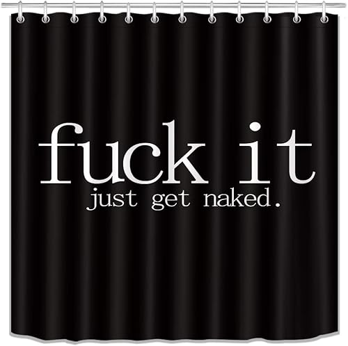 Miniatura 2 de LB Cortina de ducha Get Naked en blanco y negro con citas de fuente divertidas, juego de baño con ganchos de 71.7 x 74.0 in, cortina de baño de tela
