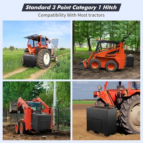 Image of Garvee Ballast Box 3 Point Category 1 Tractor, 800 LBS Capacity Ballast with 2 in Hitch Receiver, Fits Category 1 Tractor Attachment, Black