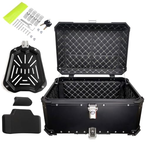 Top case moto 65L noir coffre arrière étanche en aluminium pour casque