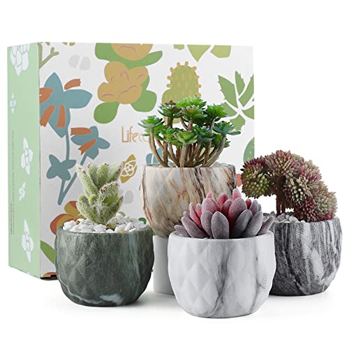 Coolty 4pcs Mini Pots de Fleurs en Céramique, 8.5cm Pot de Succulent en Céramique, Pot de Cactus Bonsaï pour Décoration à La Maison Bureau Cadeau