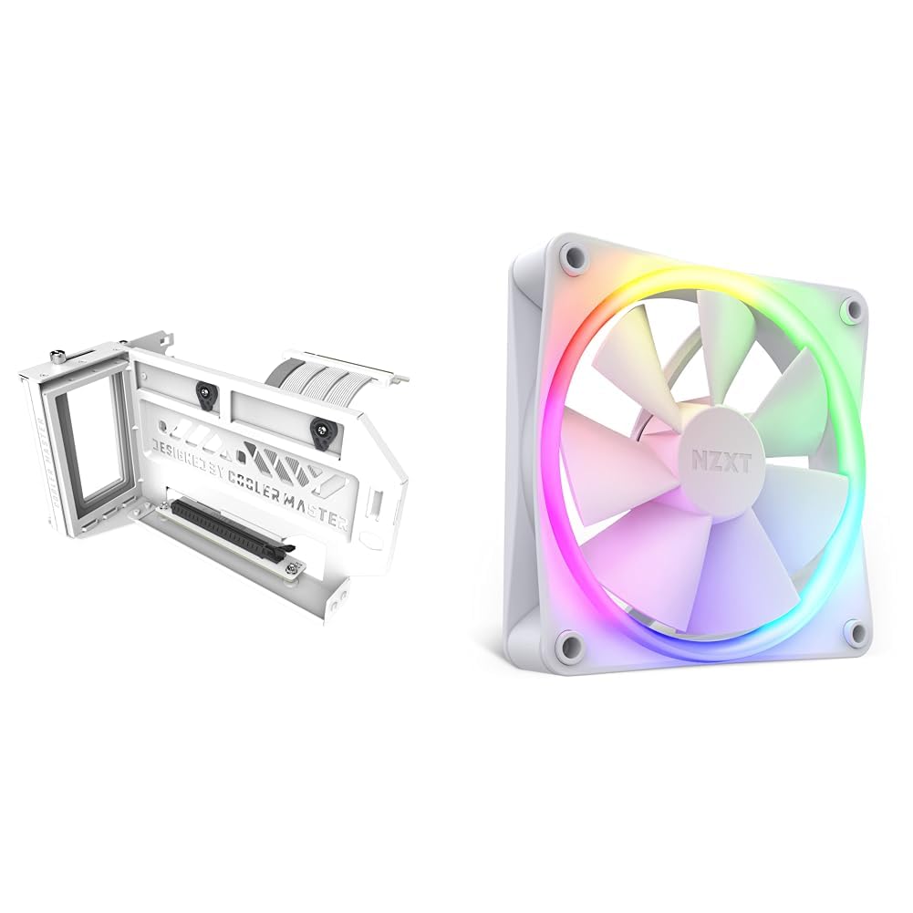 Cooler Master MasterAccessory Vertical GPU Card Holder Kit V3 White &amp; NZXT F120 RGB Fans - RF-R12SF-W1 - Advanced RGB Lighting Customization - Whisper Quiet Cooling