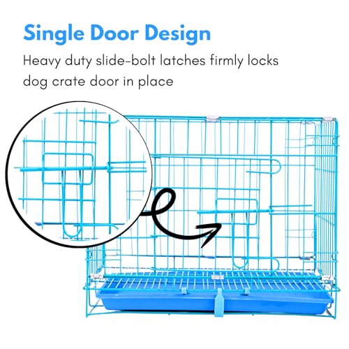 Image of Woofy Dog Cage - Powder Coated, Single Door Folding Metal Cage /Crate /Kennel with Removable Tray and Paw Protector for Dogs, Cats and Rabbits (18 Inch, Blue)