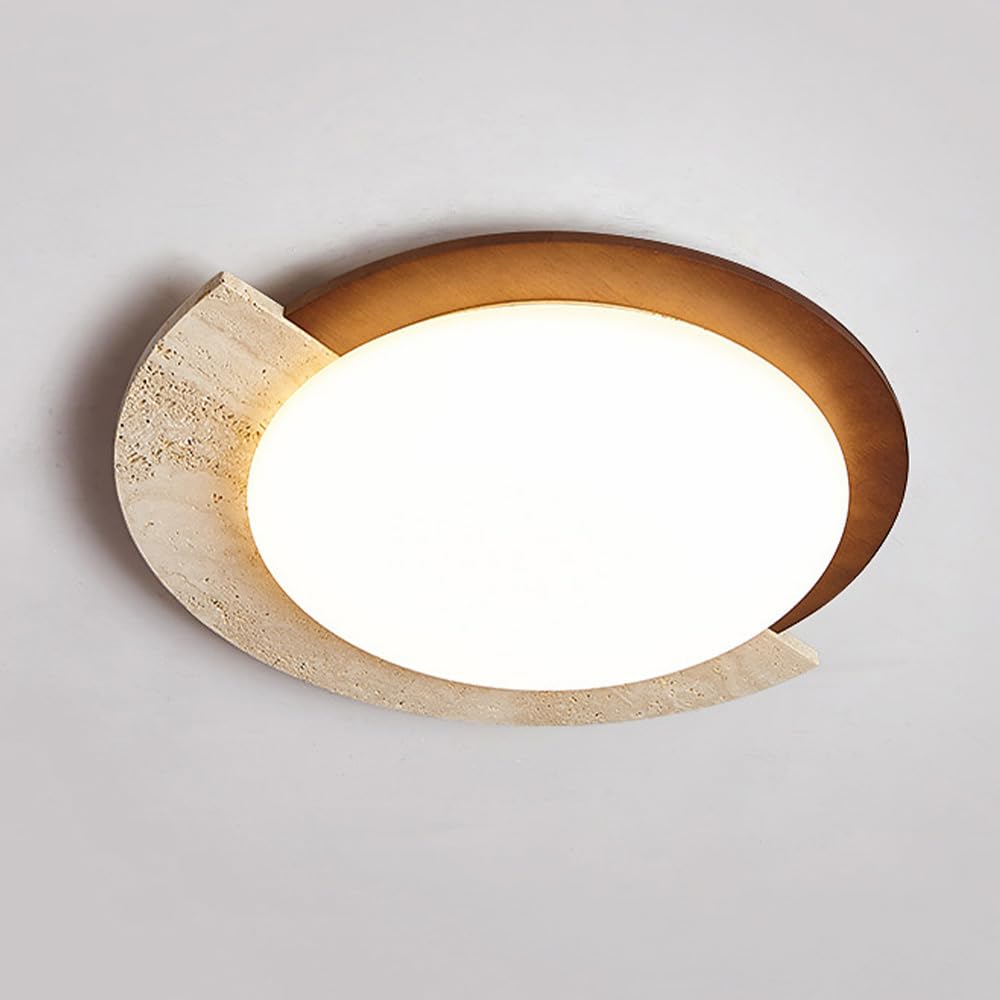Lámpara de techo de madera redonda de 25cm regulable para recibidor y techos bajos 8