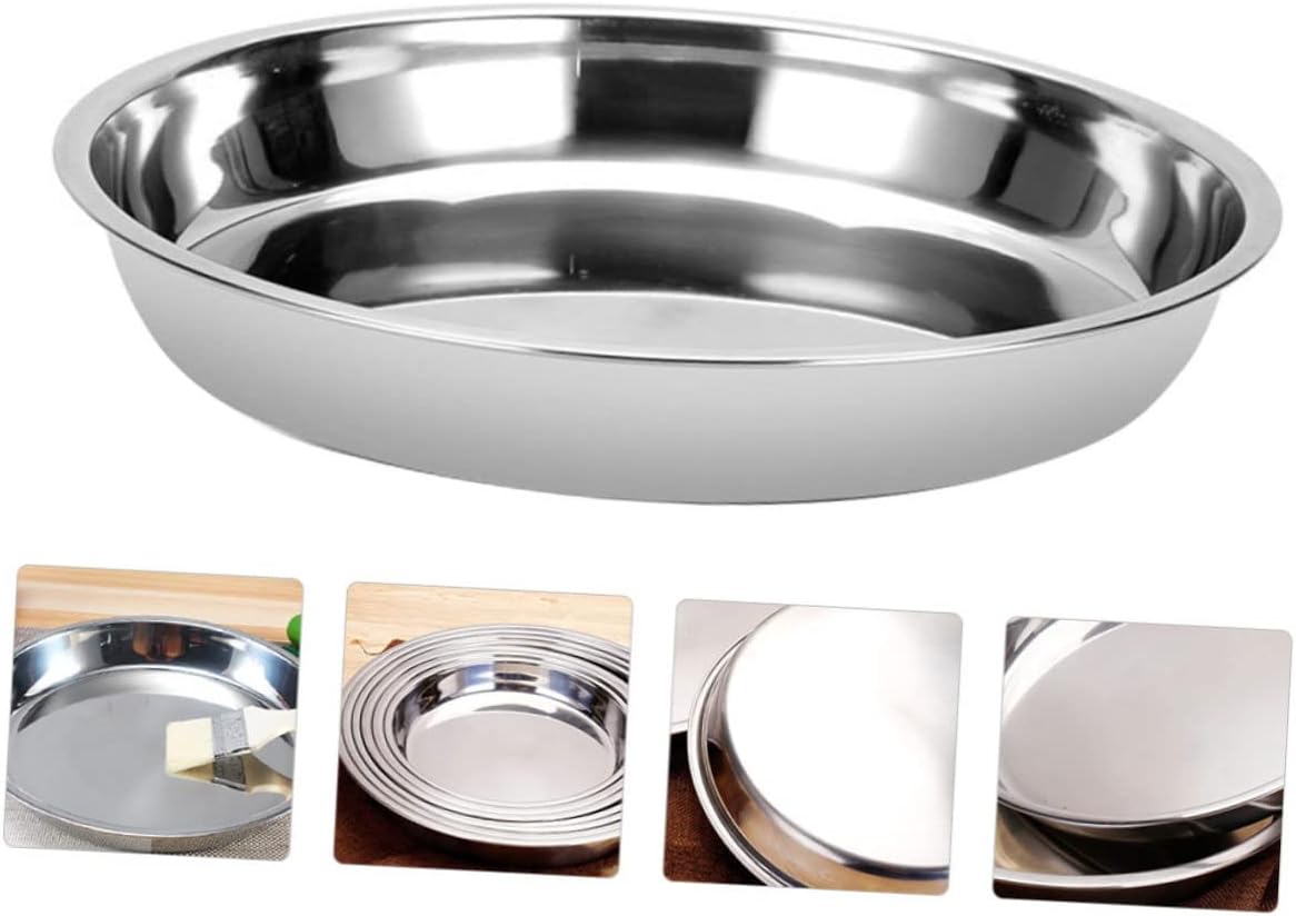 Stainless Steel Barbecue Plate 12-Inch Round Flat Grilling Plate Heavy Duty Food Serving Dish for Outdoor BBQ Dishwasher Safe for Camping and Picnics