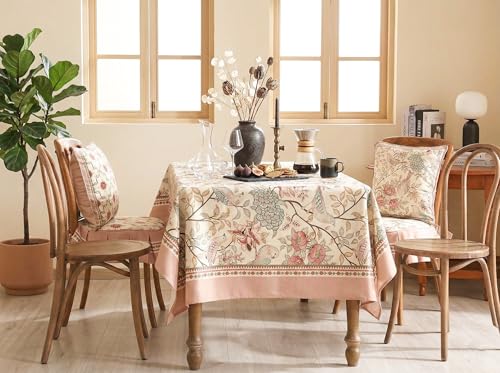 Image of Ishro Home Premium Table Cloth 6 seater | Dining Table Cover | Love at First Sight Cloth 4-6 Seater | Luxury Fabric | Machine Washable | Non-Fading | Stain-Resistant | (Gul-o-Parinday, 56 x 90 inches)