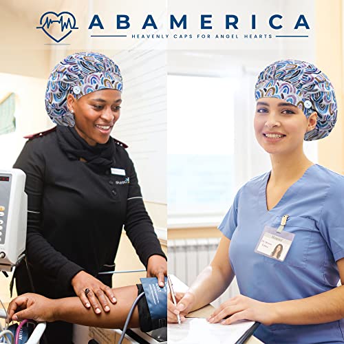Image of ABAMERICA Bouffant Caps with Button and Sweatband, Adjustable Scrub Caps for Women Men, One Size Multi Color