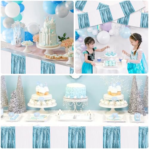 Image of BEISHIDA 3 Packs Metallic Foil Fringe Garland Light Blue White Wall Hanging Tinsel Fringe Banners for Car Floats Bridal Shower Wedding Birthday Graduation Holiday Party Decoration(30 Feet)