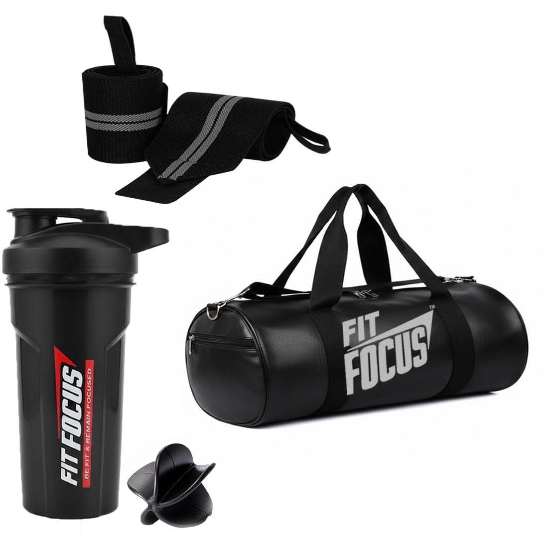 Fit Focus Luxury Gym Bag Set with Wrist Support, BPA-Free Shaker Bottle, Stylish Leather Bag, 3-in-1 Workout Bundle (Black)-image-17