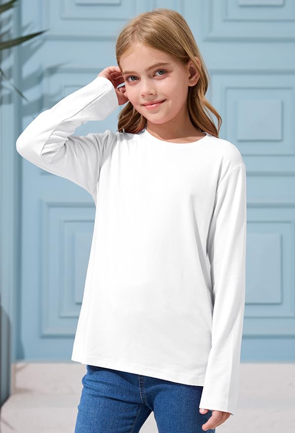ZDC Girls Long Sleeve T Shirts Kids Fall Crewneck Tops Basic Tees 5-14 Years2
