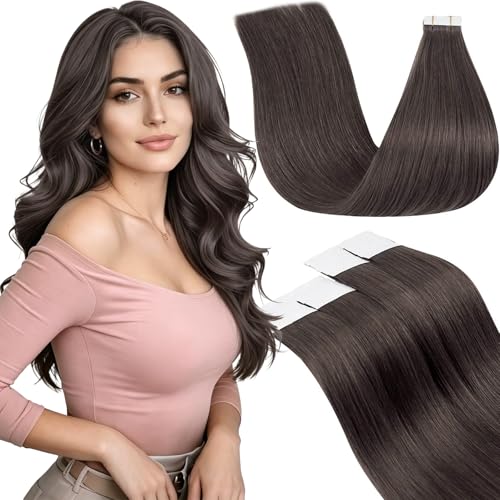 Image of LaaVoo Tape in Extensions Ultra thin Tape Base Provide a Natural Feel | 20 Inch 50g 20Pcs, Mocha Black, Tape in Hair Extensions Real Human Hair, Remy Hair, for Black Women Adding Length & Volume
