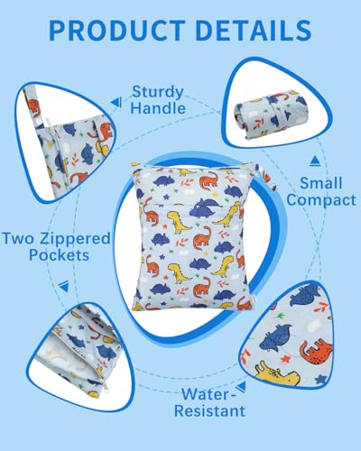 Image of babygoal Wet and Dry Pockets for Baby Nappies, Washable Travel Bags, Beach, Pool, Gym Bag for Swimsuits and Wet Clothes, with Two Zip Pockets, Colour: 40, 30cm x 36cm, Wet and Dry Bag