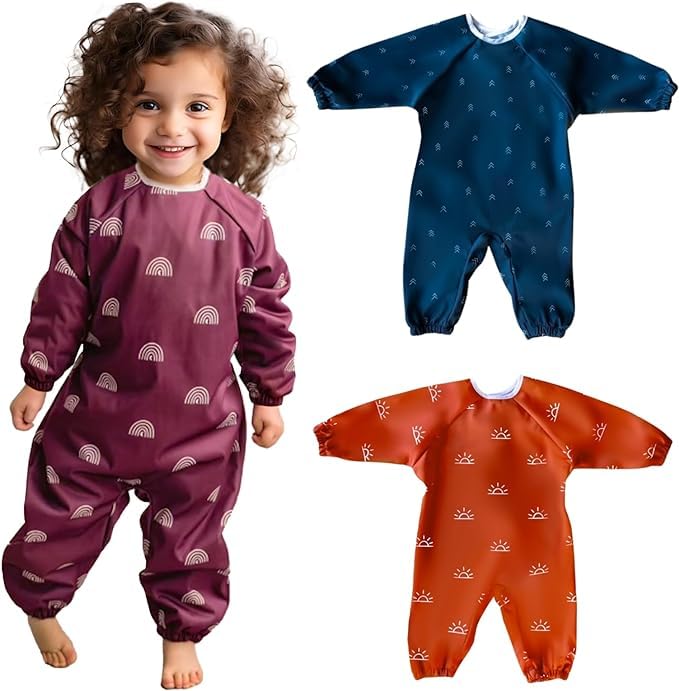 Image of Full Body Bibs - Long Sleeve - Mess Proof - For 6-24 Months - Machine Washable