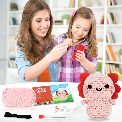 Image of StryWiin Crochet Kit for Beginners, Pink Axolotl Crochet Animal Kit with Step-by-Step Video Tutorials, DIY Beginner Crochet Kit for Adults, Ideal for Birthday and Holiday Gifts
