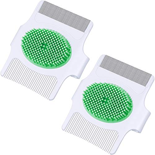 Image of 2 Pieces 3-In-1 Design Baby Scalp Brush with Soft Rubber Bristles, Gentle Massage Cradle Cap Care (Green)