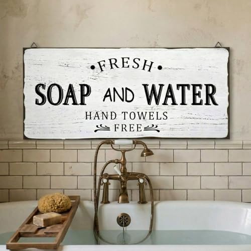Jetec Farmhouse Bathroom Decor Fresh Soap and Water Sign 15.7 x 7.3 Inch Vintage Bathroom Wood...