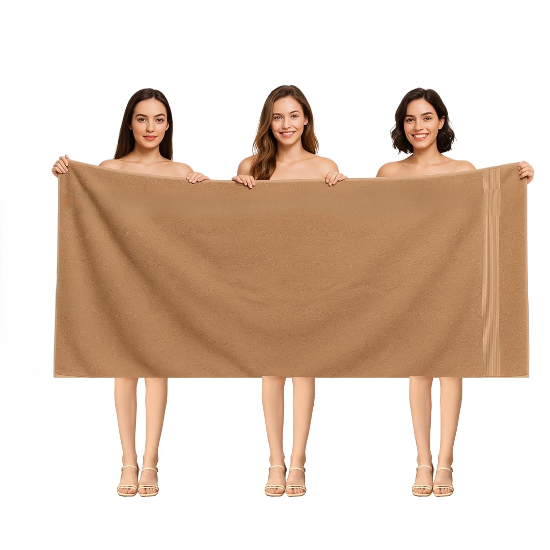 Diamond Tex Premium Extra Large Bath Sheet jumbo towels (85x175 cm–600 GSM) 100% Egyptian Cotton towels bath sheet, Ultra Soft extra large towels, Luxury supersize big towels (1 Set, Latte)