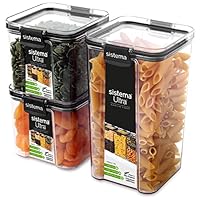 Sistema 82008 Tritan Ultra Airtight Pantry & Kitchen Storage & Organisation Containers | 3 Square Plastic Food Containers with Lids (1x 1.3L + 2X 700ml) | Stackable | with Locking Clips | BPA-Free
