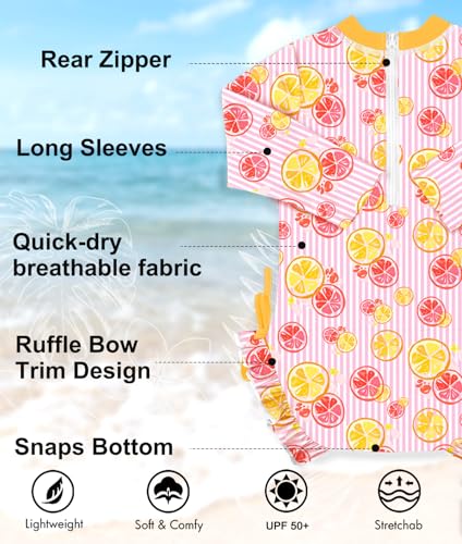 Image of BesserBay Baby Girl Swimsuit UPF 50+ Long Sleeve Zipper Snaps Bottom One Piece Rash Guard 0-36 Months