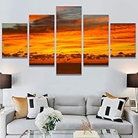 SIGNWIN 5 Panel Canvas Wall Art Skyline Sunset for Home Decorations Ready to Hang - 60