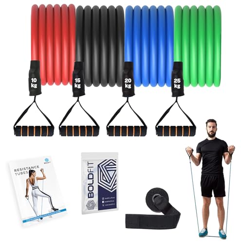 Boldfit Resistance Tube with Foam Handles, Door Anchor for Exercise & Stretching, Suitable in Home & Gym Workout for Men & Women Resistance Tube for Workout, Exercise & Stretching - (Set of 4) (B0D6NGZ21N) Amazon Price History, Amazon Price Tracker