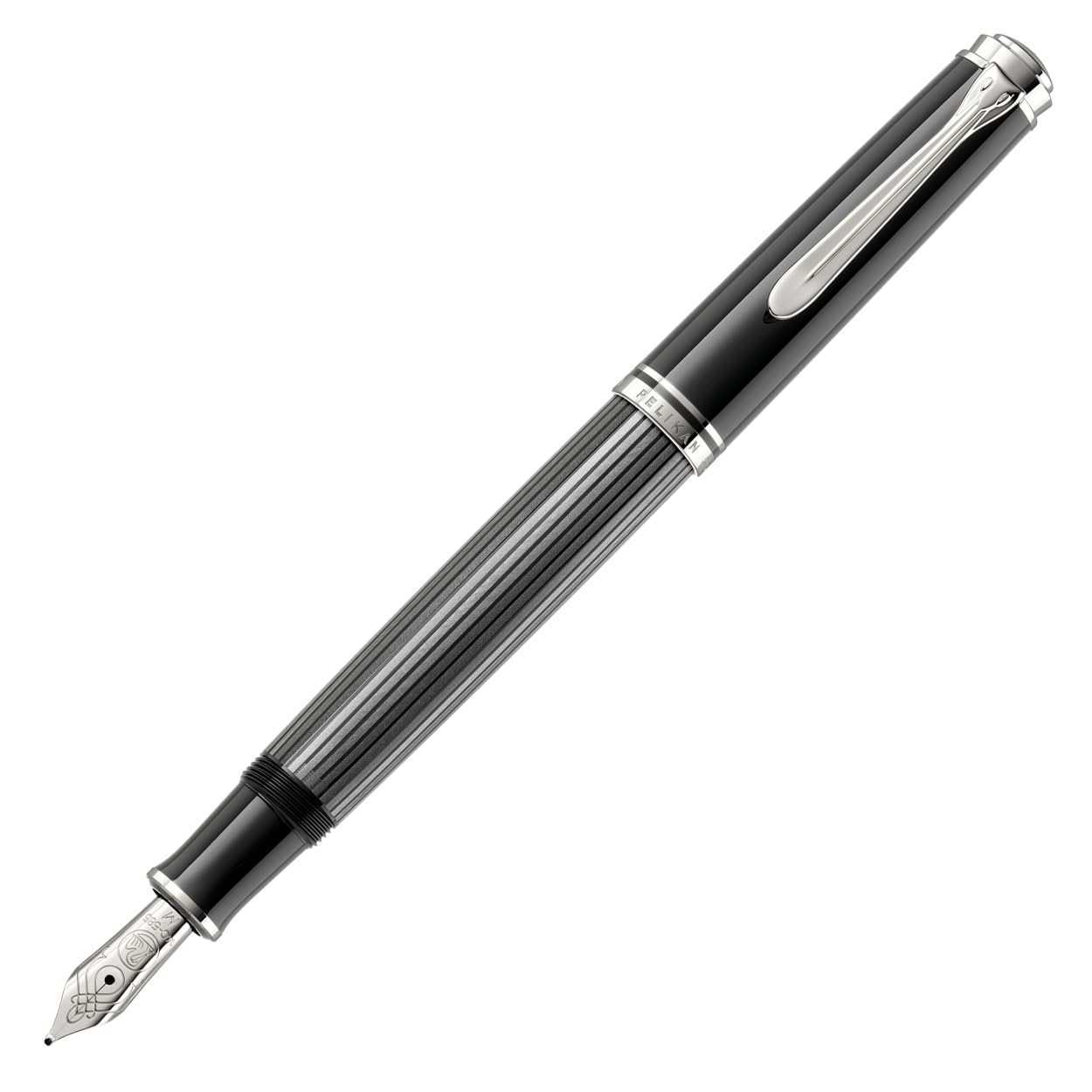Souverän M605 Stresemann Anthracite Stripes Fountain Pen, Medium Nib, Black, 1 Each