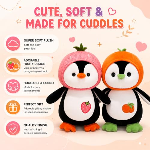 Image of Plushy Penguin Soft Toy 25cm (Pack of 2) | Adorable Plush Penguin with Pink & Orange Outfits | Perfect for Kids, Gifts, and Home Decor | for Birthday Gifting, Thanksgivings, New Year Gift