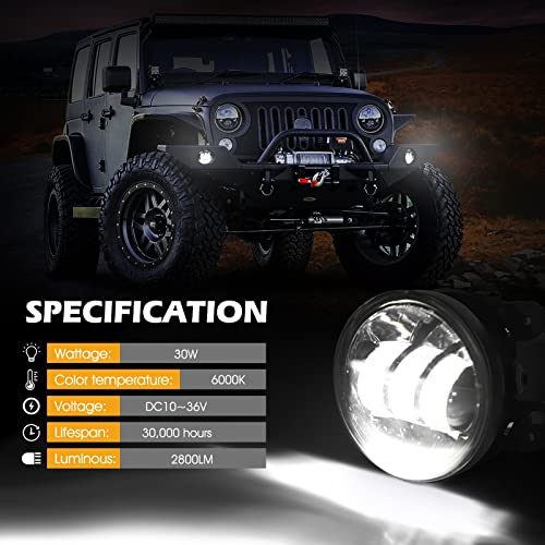 Image of 4Inch LED Fog Lights for 2007-2018 Jeep Wrangler JK JKU 2018-2024 JLU Front Bumper White Round Fog Light, 30W LED Off Road Lights for Driving, 4 inch Fog Lamps, Accessories for Jeep Wrangler 2PCS