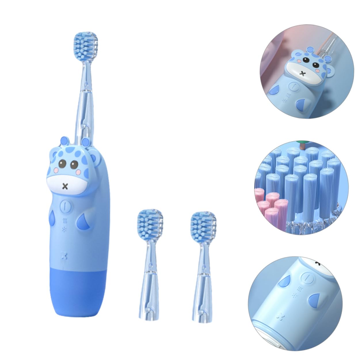 Anneome Cepillo de Eléctrico Sónico Infantil Juego de 1 Cepillo para Niños y Bebés Diseño de Azul Incluye 2 Cabezales de Repuesto Cerdas Suaves Resistente al Agua Ipx7 sin Batería