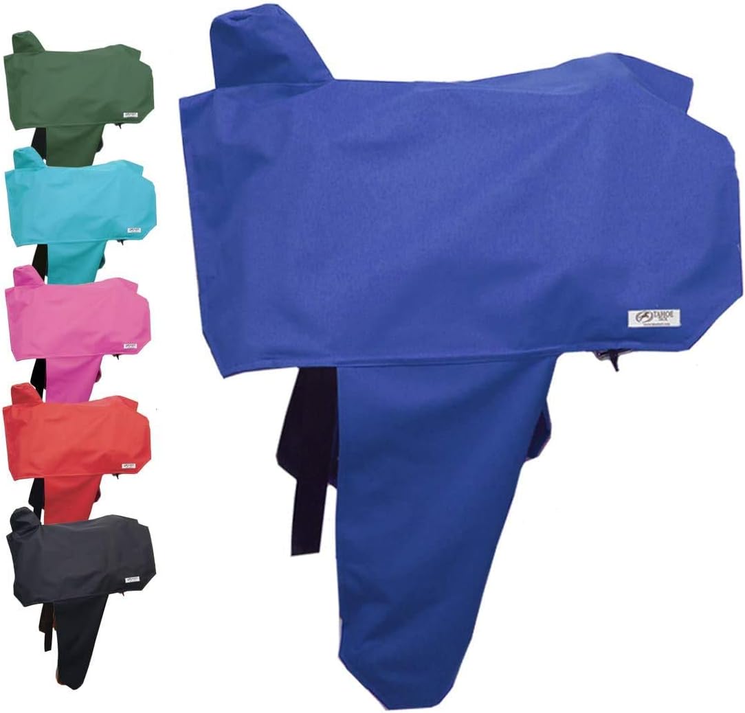 Tahoe Premium Heavy Duty Nylon Waterproof Western Saddle Cover With Six Elastic Holding Straps and Stirrup Covers - Fits Most Saddle Sizes and Types - Multiple Colors Available