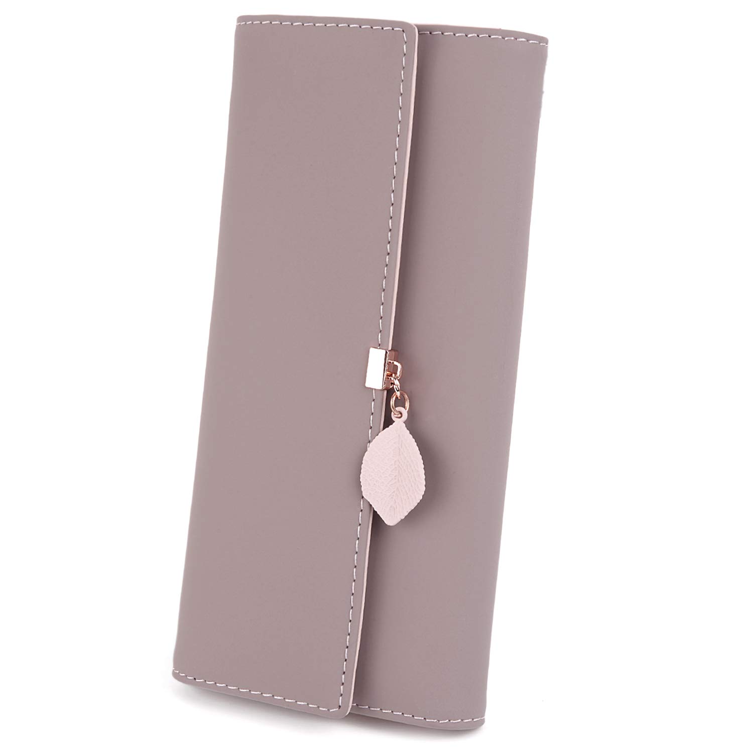 UTOLadies Purses RFID Blocking Wallets for Women with Zipper Coin Pocket 6 Card Slots Leaf Pendant Faux Leather