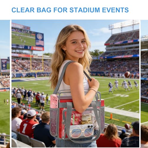 Image of Busiuw Clear Bag for Stadium Events, Stadium Approved 12x12x6 Clear Tote Bag for Sport Fan, Work Concert Travel