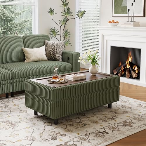 Image of LINSY HOME Sectional Sleeper Sofa - Modular Ottoman Module (Green, Sleeper Sofa Ottoman) | Storage